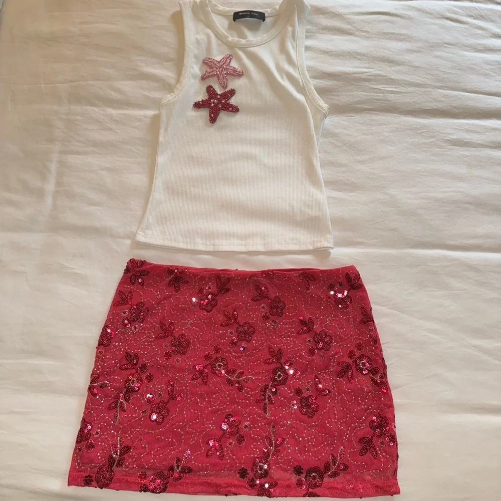 White Fox Boutique Pink Embellished Tank and Mini Skirt Set - Picture 4 of 6